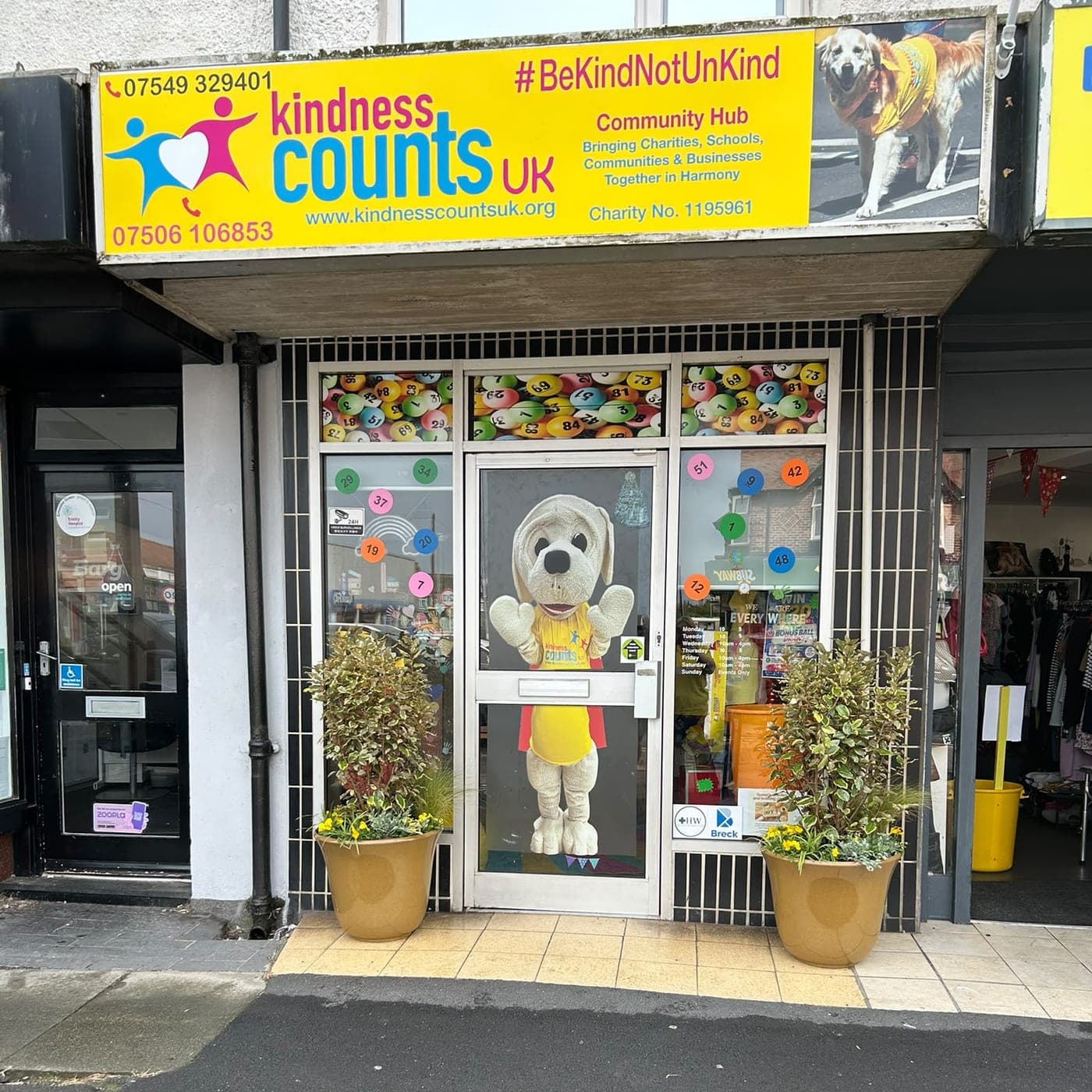 The outside of the Kindness Counts UK community hub on Victoria Road West.